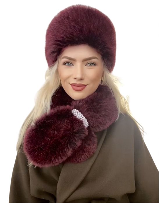Set fular si caciula din blana, Muzky, marime universala