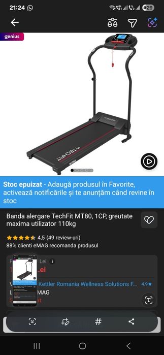 Banda de alergare TechFit MT80 1 cp