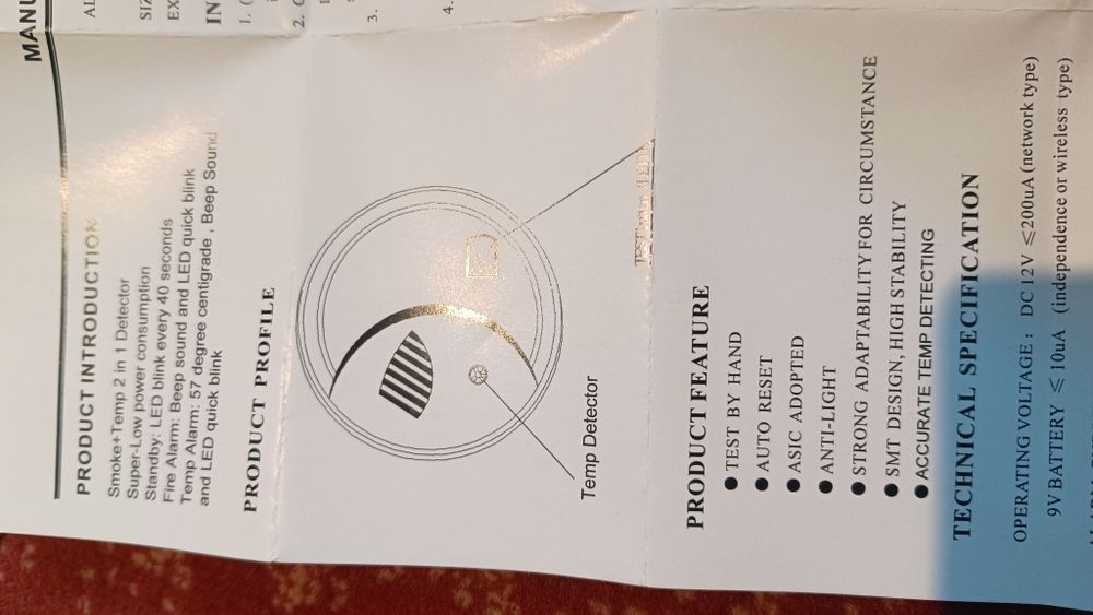 Detector independent incendiu 2 in 1, fum și tempe