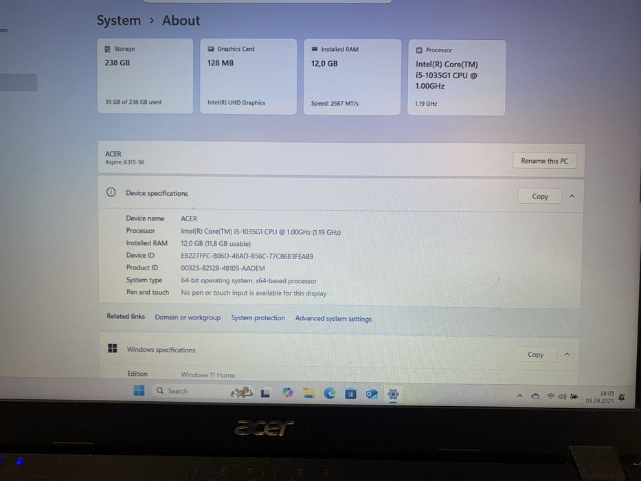 Laptop Acer Aspire A3 10th.Gen