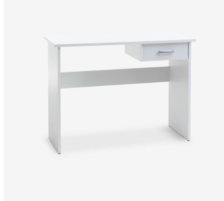 birou alb cu un sertar si mâner argintiu