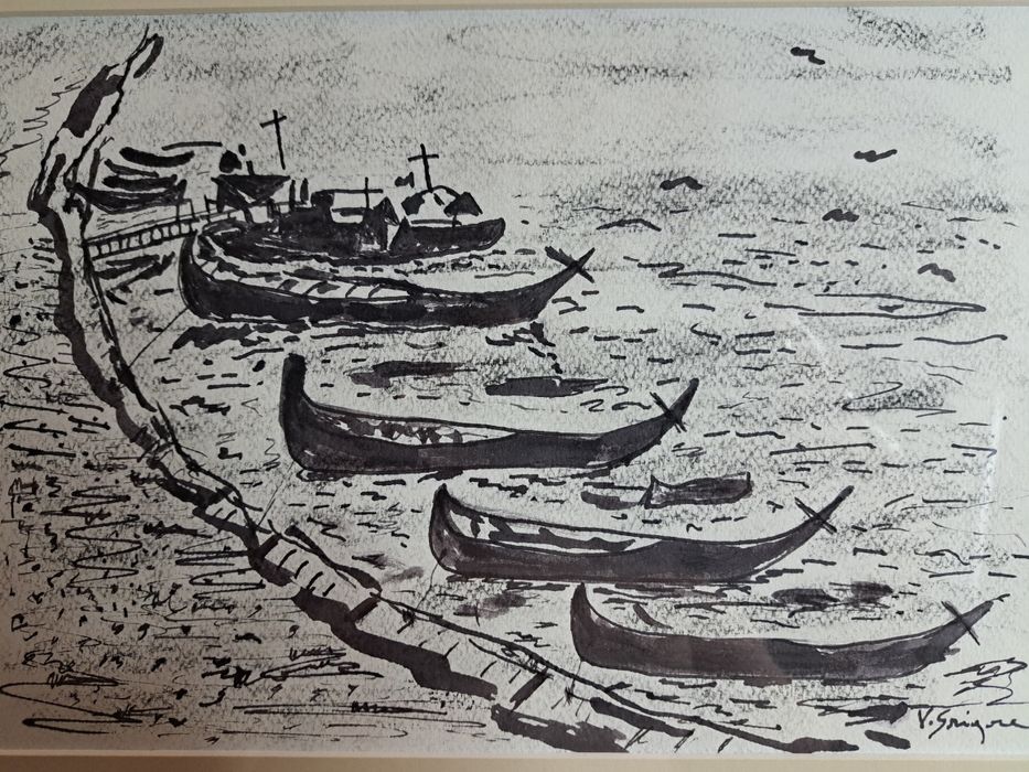 Tablou "Bărci", Vasile Grigore(n.1935- d.2012),