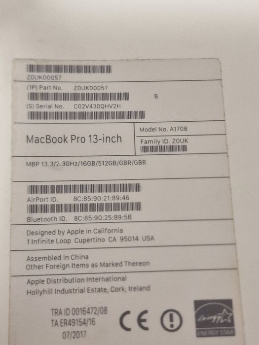 Macbook Pro A1708 pt piese