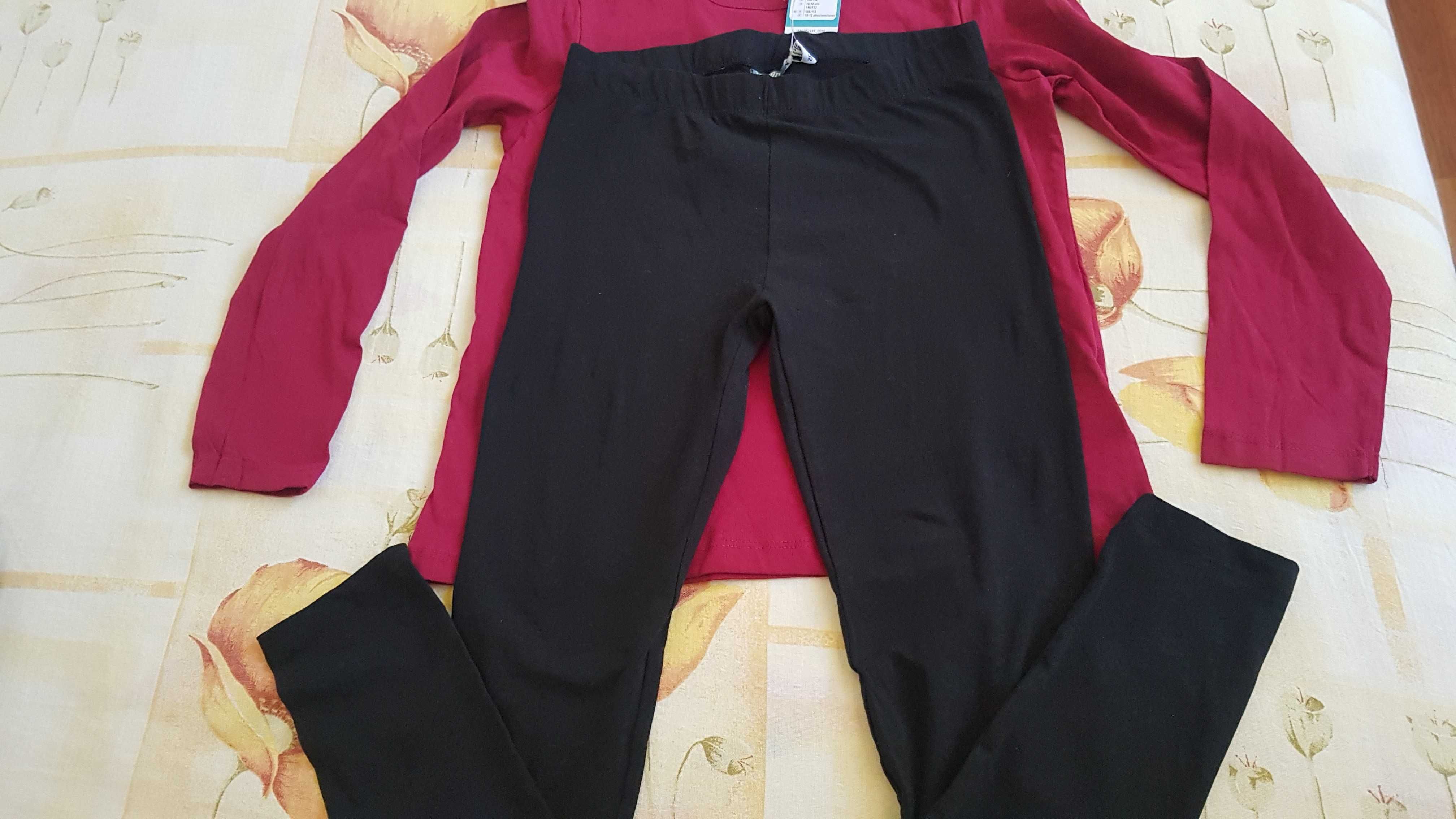 Pijama NOUA bluza bordo si pantaloni negri 146/152