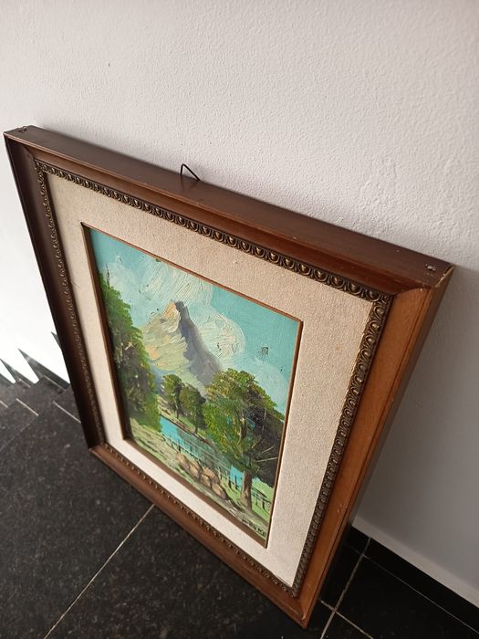 Tablou Vechi Deosebit Peisaj Pictat/Semnat Rama Din Lemn