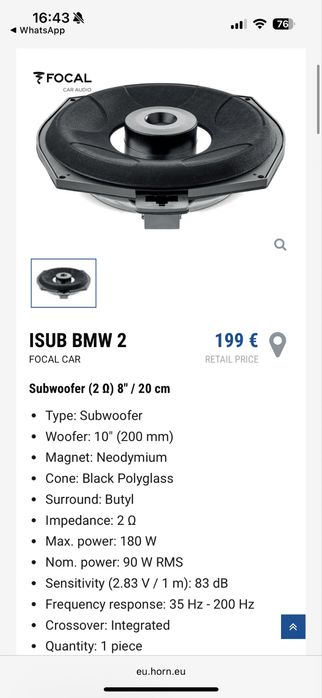 Subwoofere BMW 10” Focal ISUB BMW 2