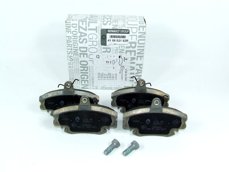 Set placute frana fata Dacia Logan 1 (LS), Solenza (B41), Sandero 1 (SD), Sandero 2; Peugeot 205, 309; Renault Clio 1, Rapid, Fuego, Megane 1, Symbol, fara contact avert, Original, 410602192R
