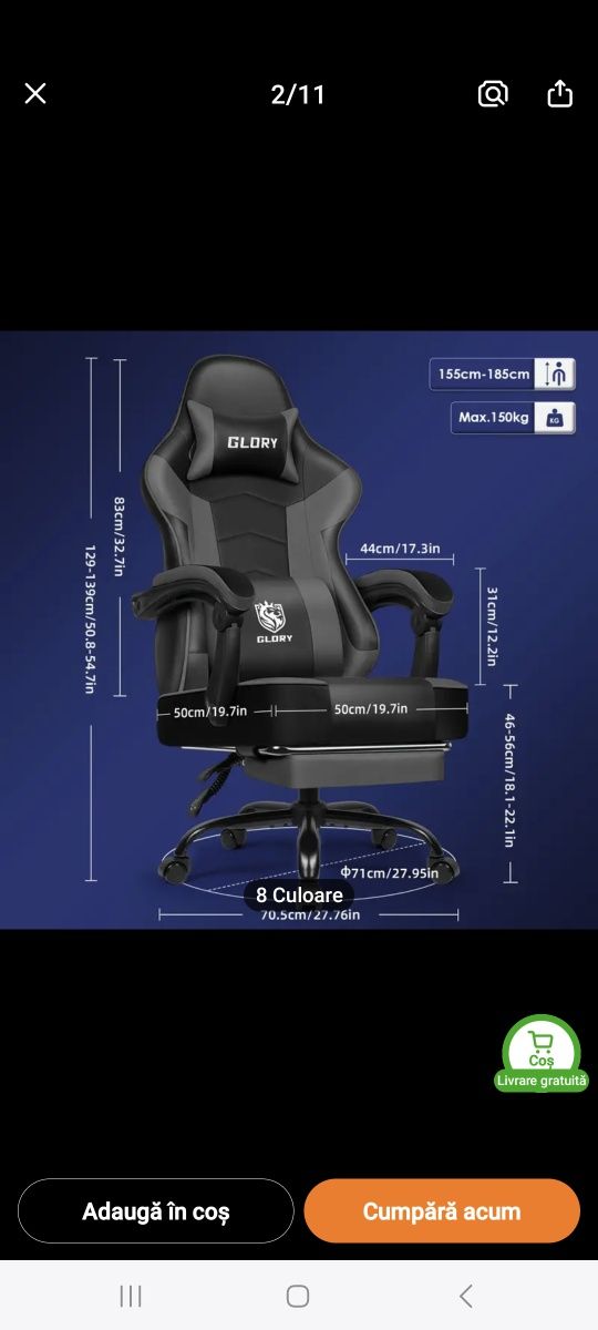 Scaun ergonomic gaming, nou, in cutie, neasamblat.