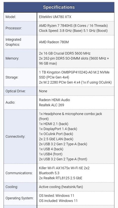 Minisforum UM780 XTX barebone, in cutie, oculink, orice proba