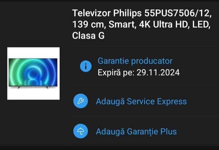 Televizor Philips LED 139 cm smart 4K