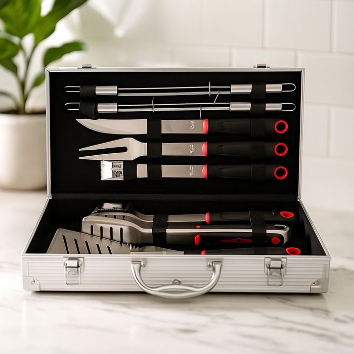 Луксозен комплект от 11 инструмента за барбекю в алуминиев куфар