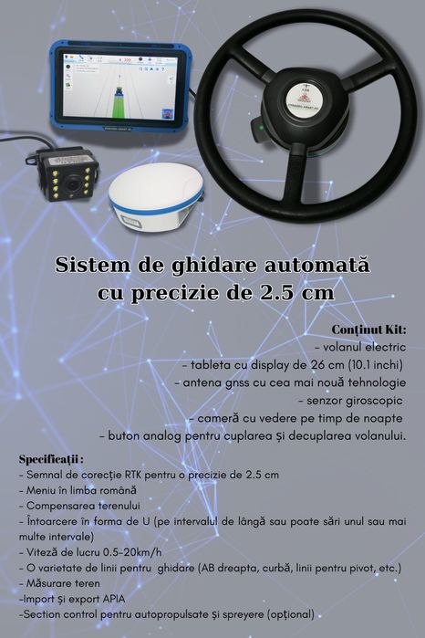 GPS cu autoghidare pentru tractor cu precizie 2,5 cm