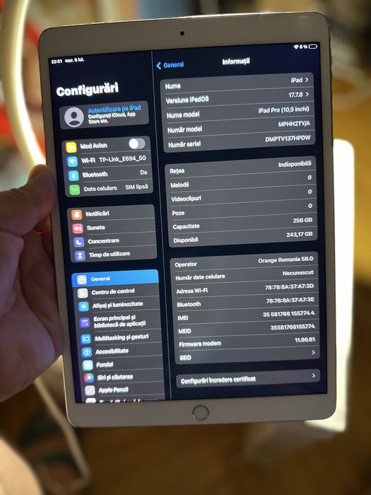 Ipad pro 10,5 inch 256 gb wifi+sim