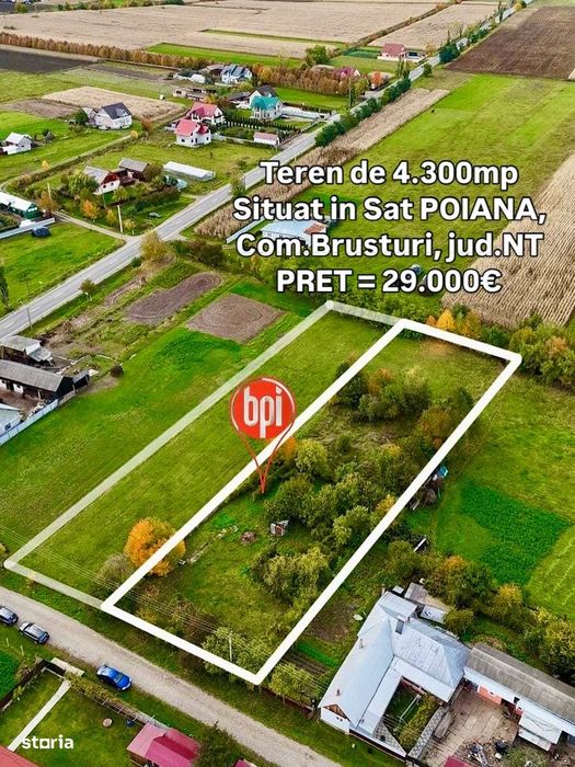 SE VINDE Teren de Casa de 4.300mp, situat in Poiana, Com.Brusturi, NT