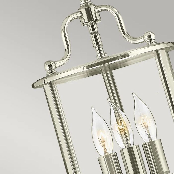 Lustra pandativ cu 3 lumini, metal/sticla, argintiu, 30,5 x 20, 3 cm