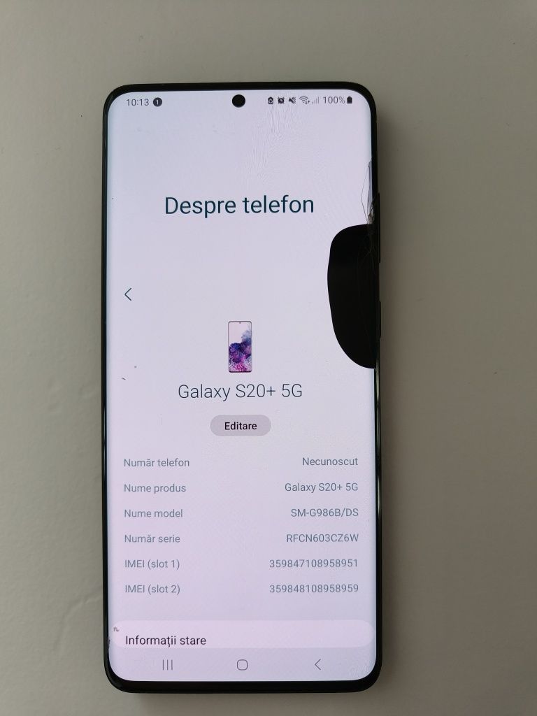 Samsung S20 + 5G ecran fisurat