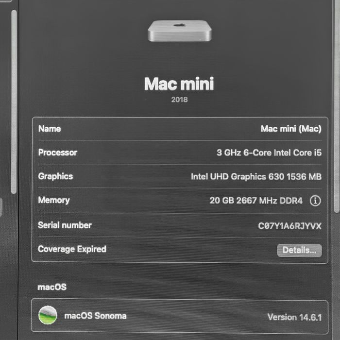 Apple Mac Mini i5 2018 256GB