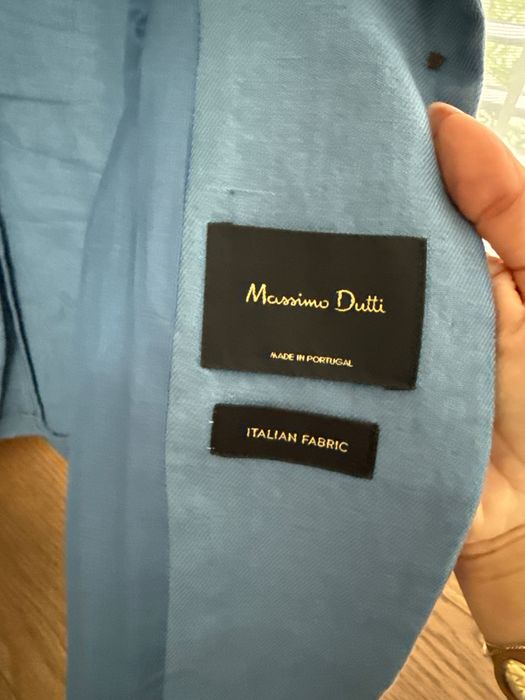 Синьо ленена смес сако на Massimo Dutti