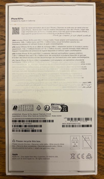 iPhone 16 PRO 512GB, Natural Titanium - STARE PERFECTA+ACCESORII, 93%