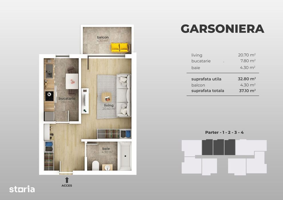 Garsoniera decomandata ,Metrou-Aparatorii Patriei