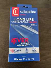 Стъклен протектор за iPhone 15 / 15 Pro Cellularline