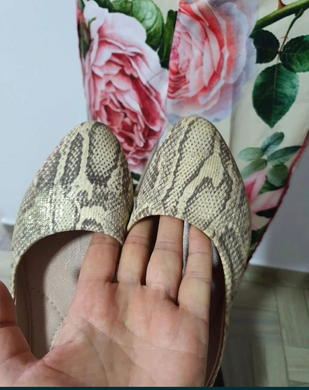 Balerini cu imprimeu snake print din piele naturala moale,confortabili