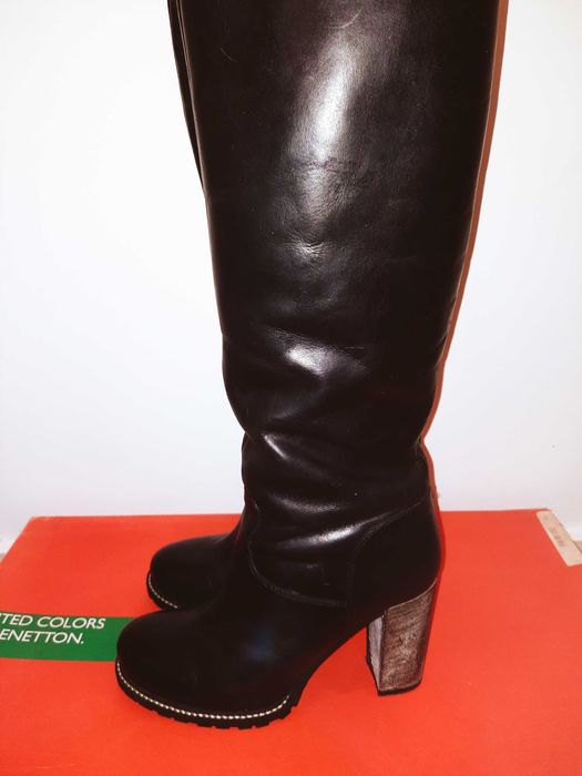 Cizme din piele cu toc United Colors of Benetton