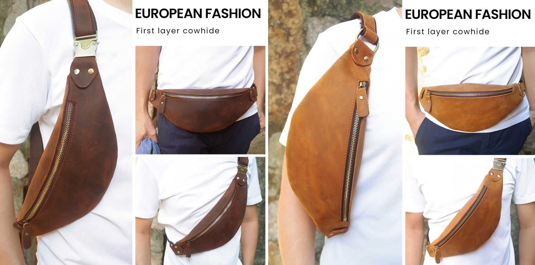 Чанта от естествена кожа (носене през гърди / рамо / кръст)