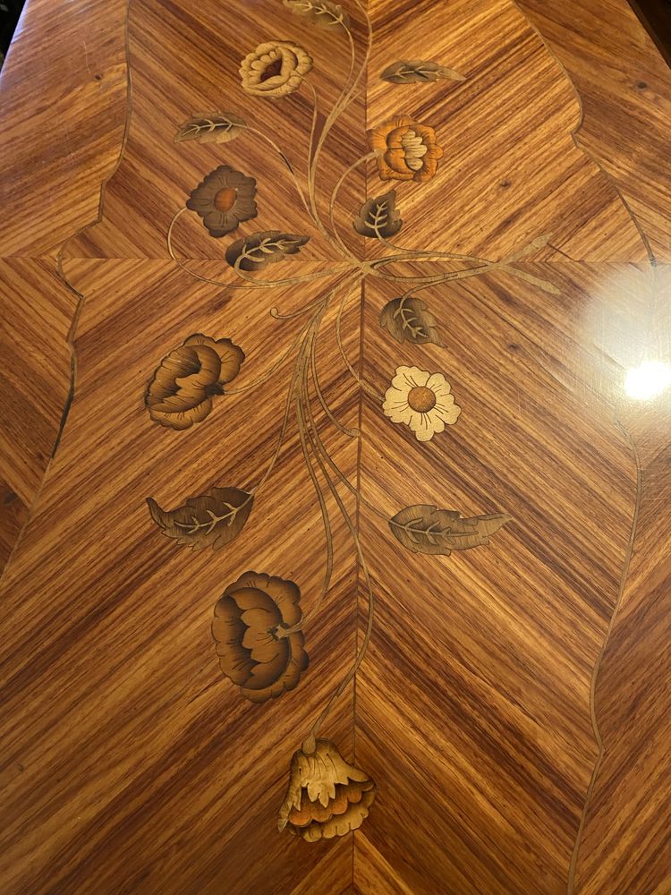 Comoda Servanta Vintage Lemn Masiv Bombata Bronz Intarsii