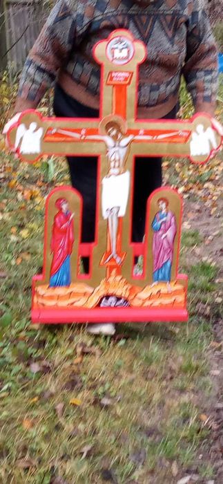 Cruce Troița pictata pe lemn 120cm/85