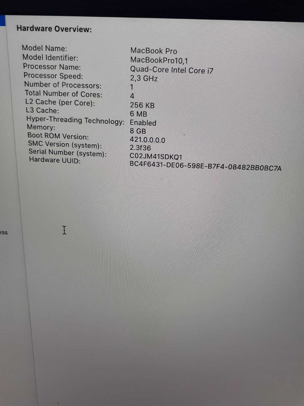 MacBook Pro 15” 2.3i7 QC 512GB SSD 1GB Nvidia