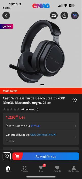 Casti Wireless Turtle Beach Stealth 700P (Gen3), Bluetooth, negru NOU