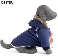 Кучешка дреха зимно ватирано палто яке худи с пухена качулка синьо