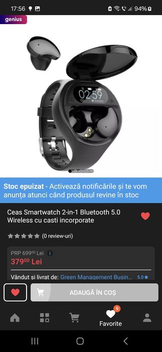 Ceas Smartwatch 2-in-1 Bluetooth 5.0 Wireless cu casti incorporate