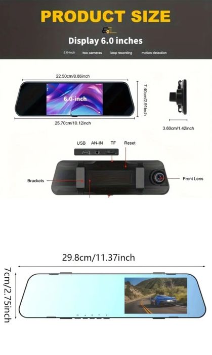 Camera auto HD tip oglinda cu ecran de 5" și 6"
