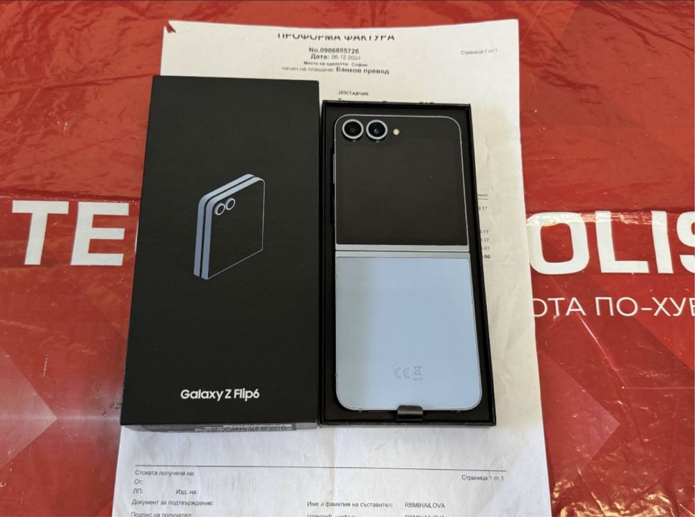 КАТО НОВ 512GB Samsung Z Flip 6 Технополис Гаранция 2026 Blue / Син