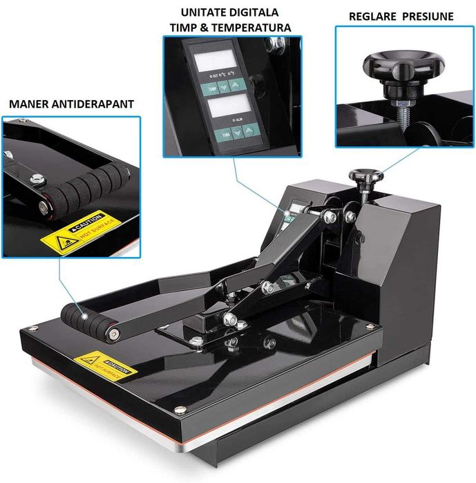 Presa termica plana, personalizari tricouri, magneti, 38x38cm, 1200W