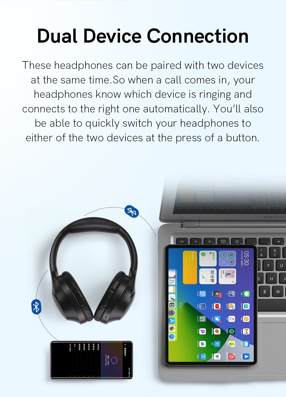 Безжични ENC слушалки QCY H-2, Bluetooth 5.3, 60h. Play, Bass и EQ APP