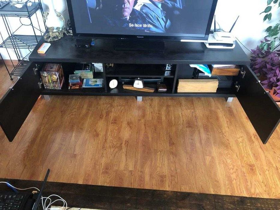 Comoda TV living, wenge, 2 usi, 180 cm, blat MDF de 34 mm sus si jos
