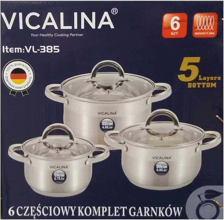 Vicalina набор кастрюль VL-385 нержавеющая сталь kastrulka 2.7-4.8Litr