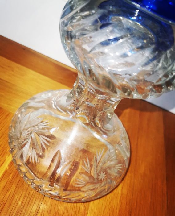 Антикварна кристална ваза Бохемия двуцветна висока 52 см рядка находка