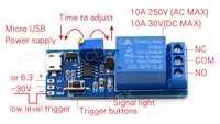 Modul releu 10A, 250V, cu temporizare 0-24 secunde, alimentare USB