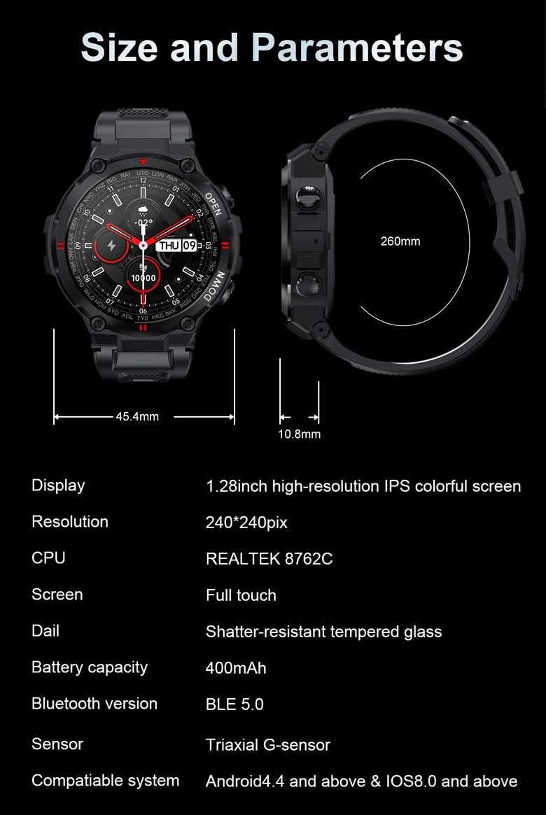 Промо!! Смарт часовник K22 в 3 цвята Спортен , Повиквания , известия
