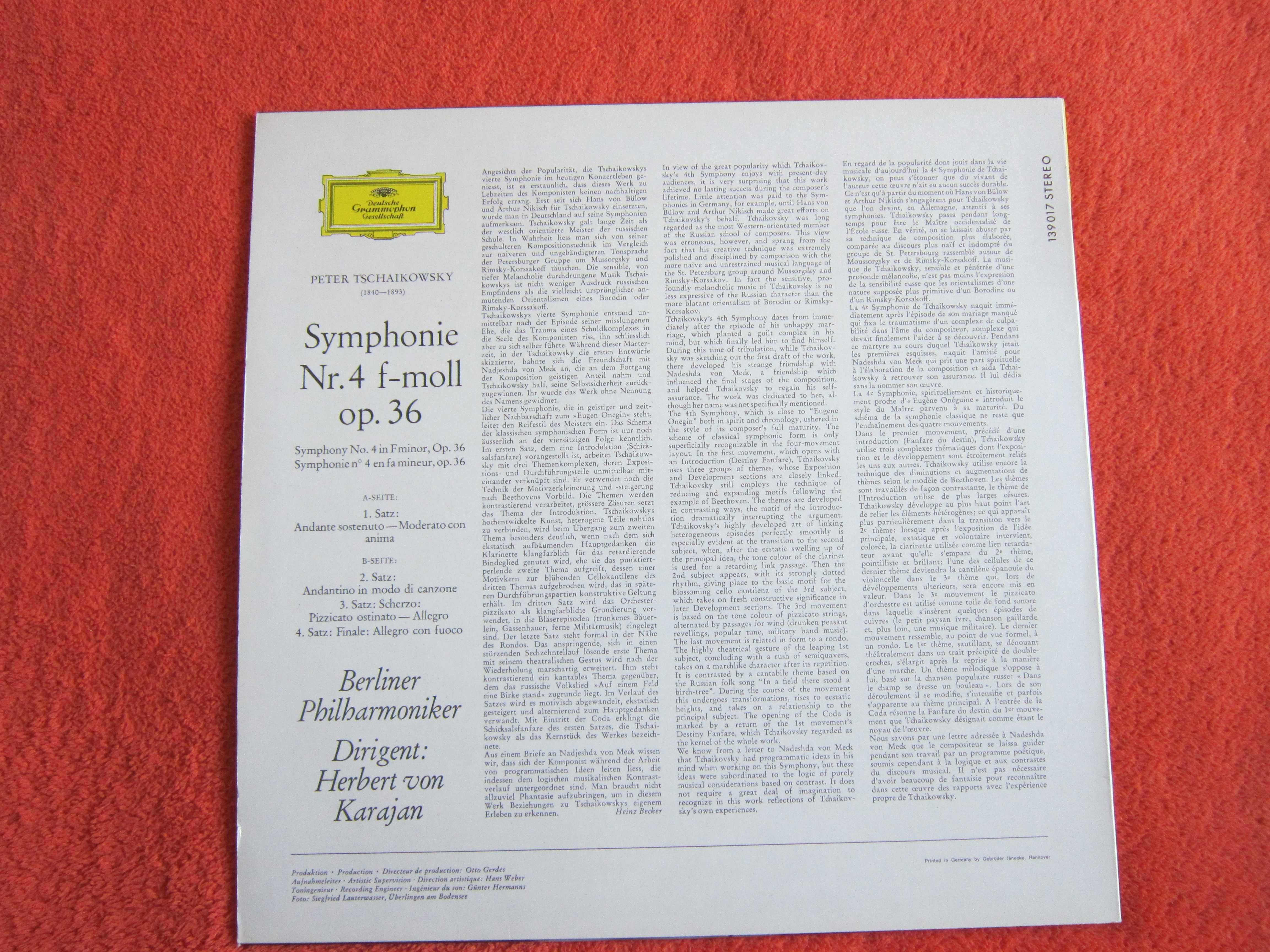 vinil impecabil Ceaikovski -Simfonia nr.4 FA minor -Karajan, Germania