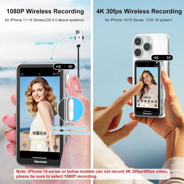 Newmowa Магнитен монитор с тъчскрийн за влог/селфи, 4-инчов