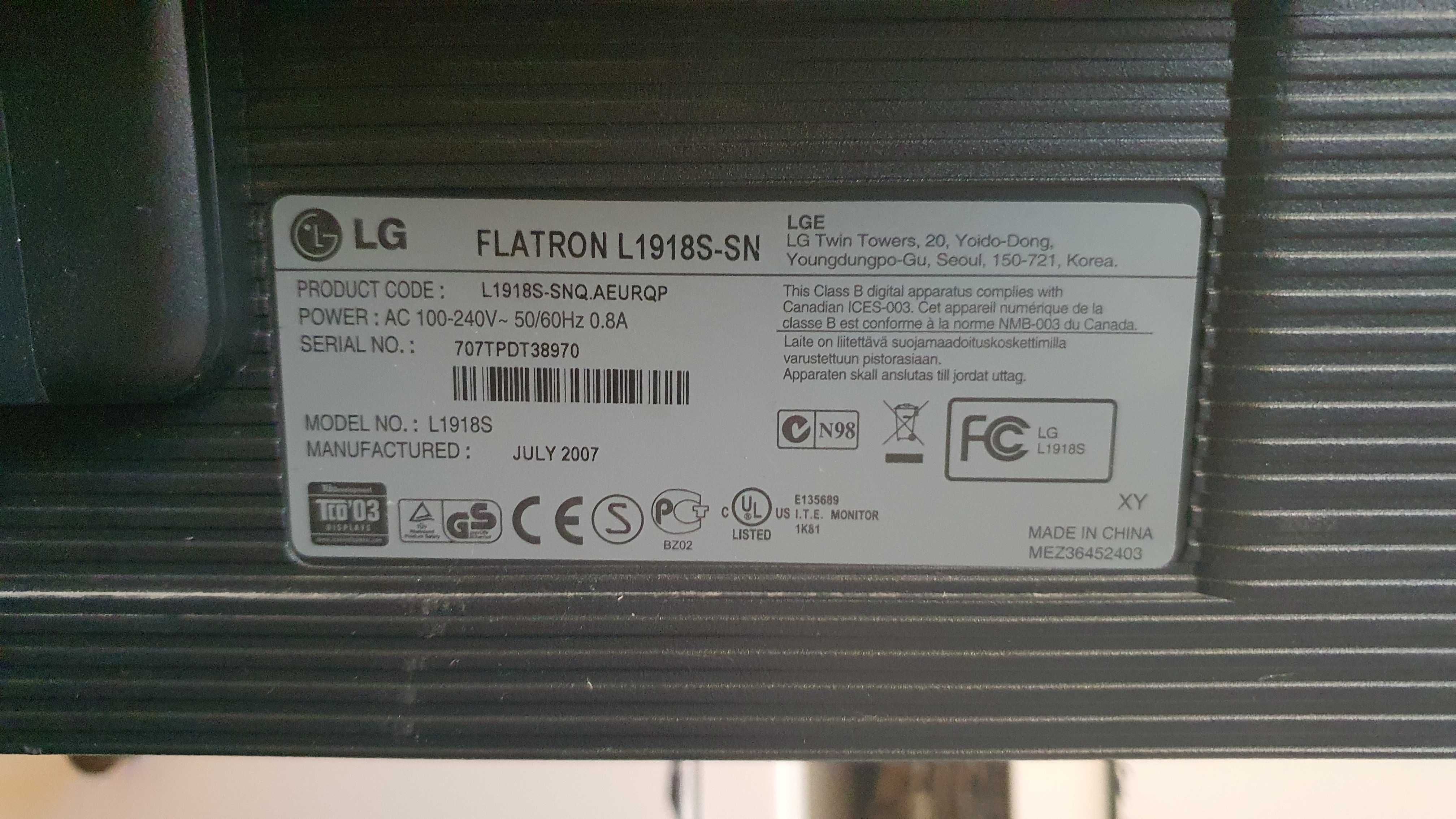 Monitor LG L1918S-SN 48.3 cm (19") 1280 x 1024 pixels