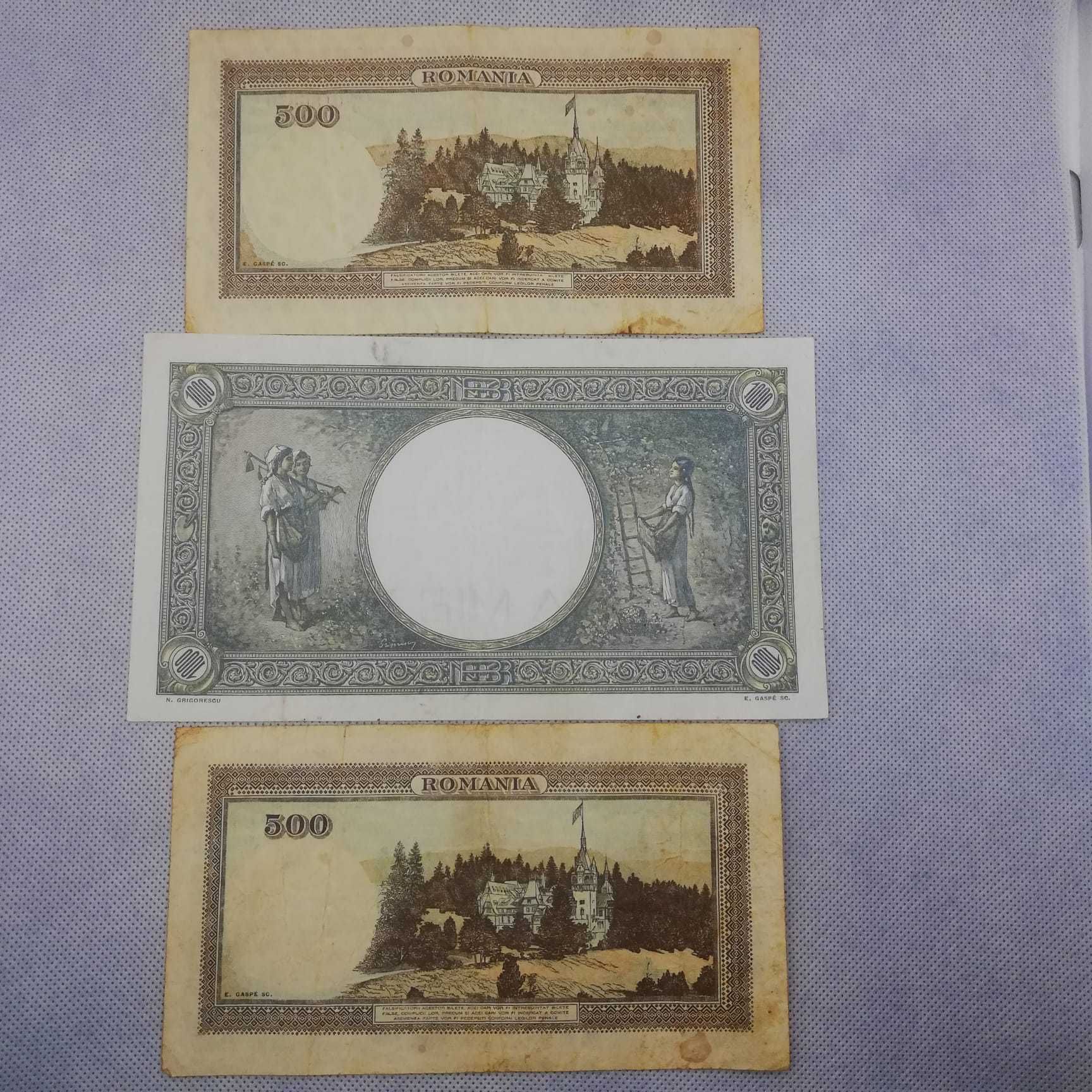 Bancnote vechi 3 lei 1966, 5 lei 1952, 500 lei 1941 și 10 lei 1952