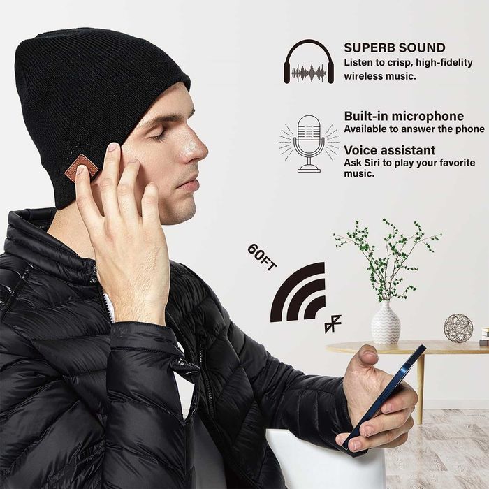 BORAYDA Bluetooth шапка черна, Bluetooth 5.2,HD стерео, вълна