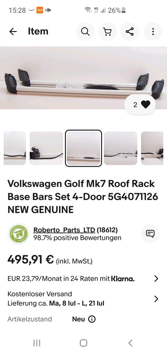 Bare transversale originale vw golf 7