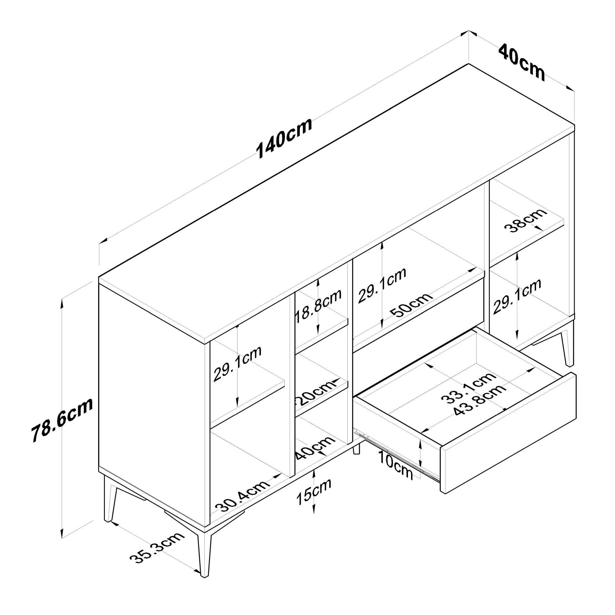 Кухненски шкаф Puzzle-home 3272, Цвят бял/орех, 140х40х78,6см.